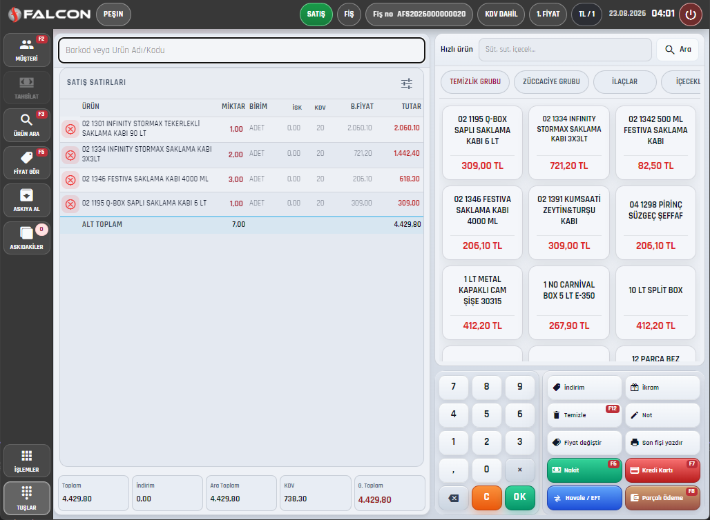 Falcon POS — Satış ekranı